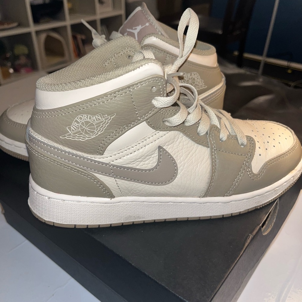 Air Jordan High-Top Sneakers in Gray and Cream
 (With box)